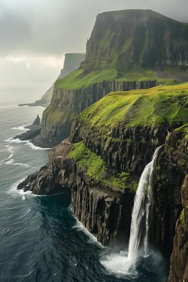 Penhascos na escócia com cascata de água